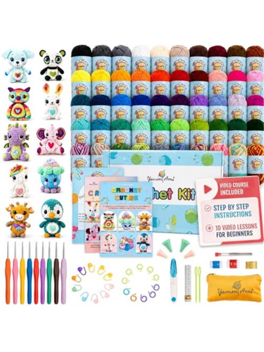 Crochet Kit for Beginners Yarn Set Hooks Needles Amigurumi Craft Supplies